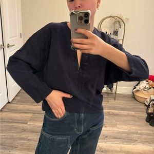 SUNJA LINK NAVY COTTON GAUZE TOP